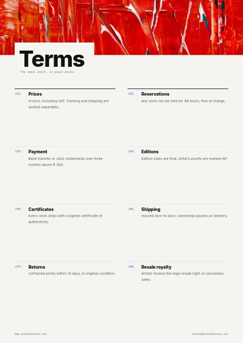 Art & Gallery — Notes / Terms page