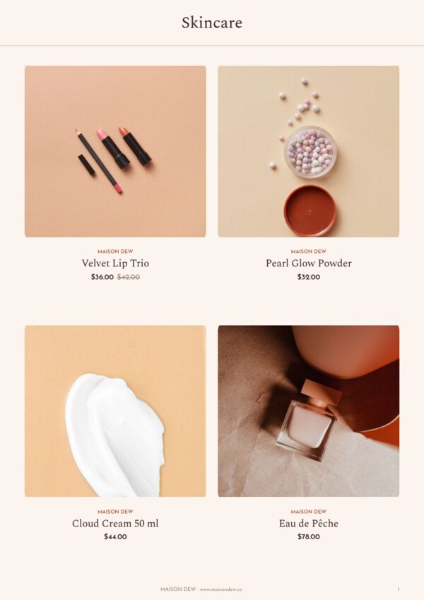 Beauty & Cosmetics — product page, 2 × 2 grid