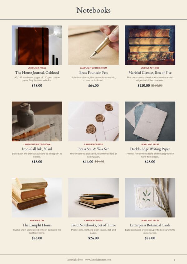 Books & Stationery — product page, 3 × 3 grid