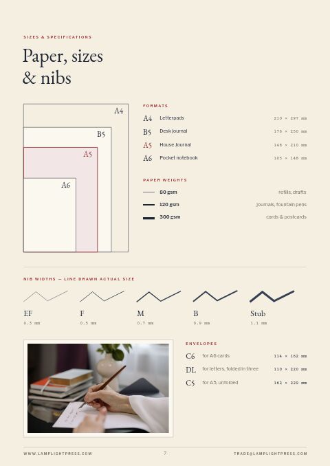 Books & Stationery — Size / Spec Guide page