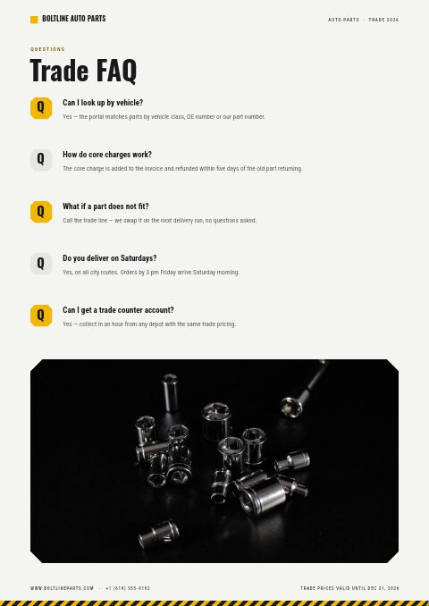 Automotive Parts Catalog — FAQ page