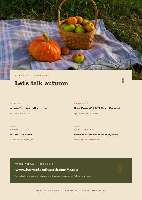 Autumn Collection — Contact / Info page