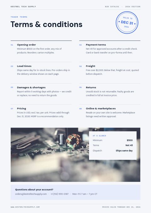 B2B Catalog — Notes / Terms page