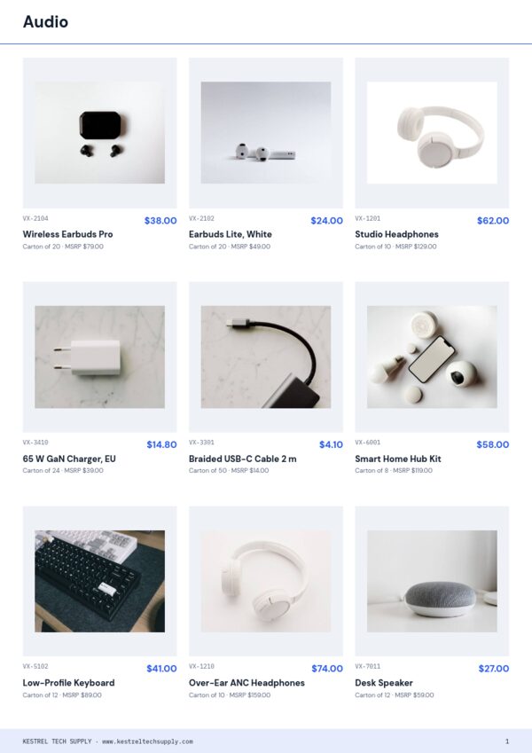 B2B Catalog — product page, 3 × 3 grid
