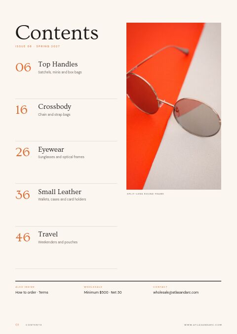 Bags & Accessories Catalog — Contents page