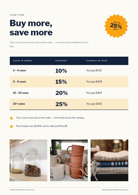 Buy More Save More — Size / Spec Guide page