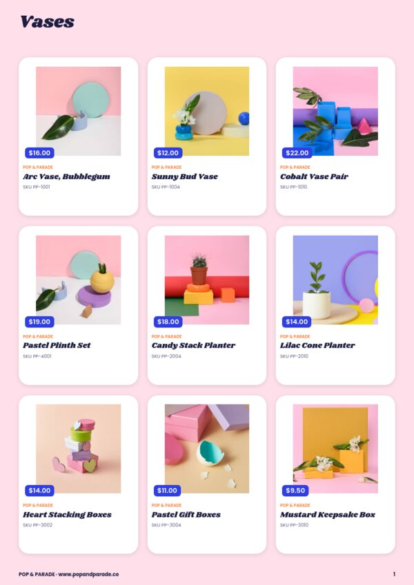 Colorful Catalog — product page, 3 × 3 grid