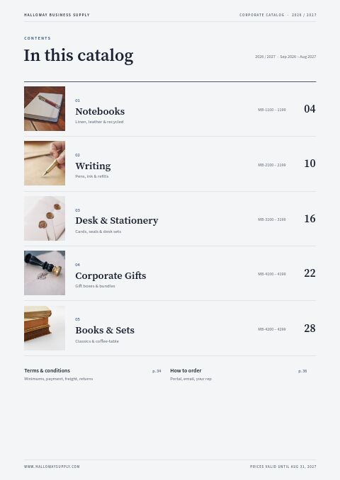 Corporate Catalog — Contents page