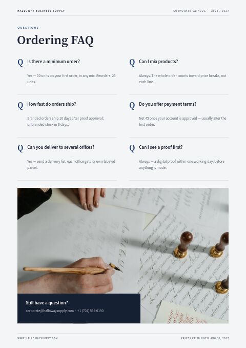 Corporate Catalog — FAQ page