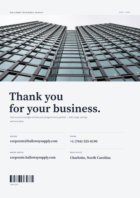 Corporate Catalog — Back Cover page