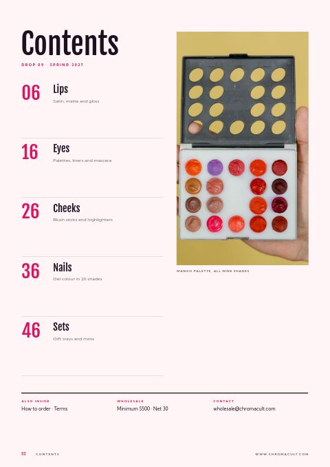 Cosmetics Catalog — Contents page