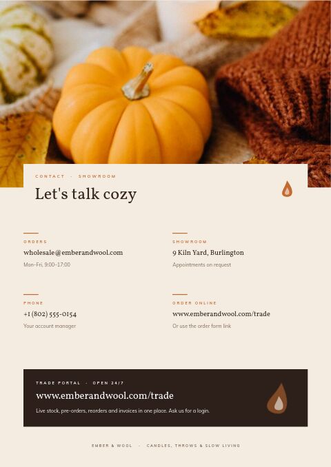 Cozy Season — Contact / Info page