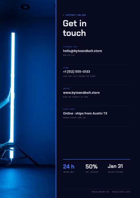 Cyber Monday — Contact / Info page