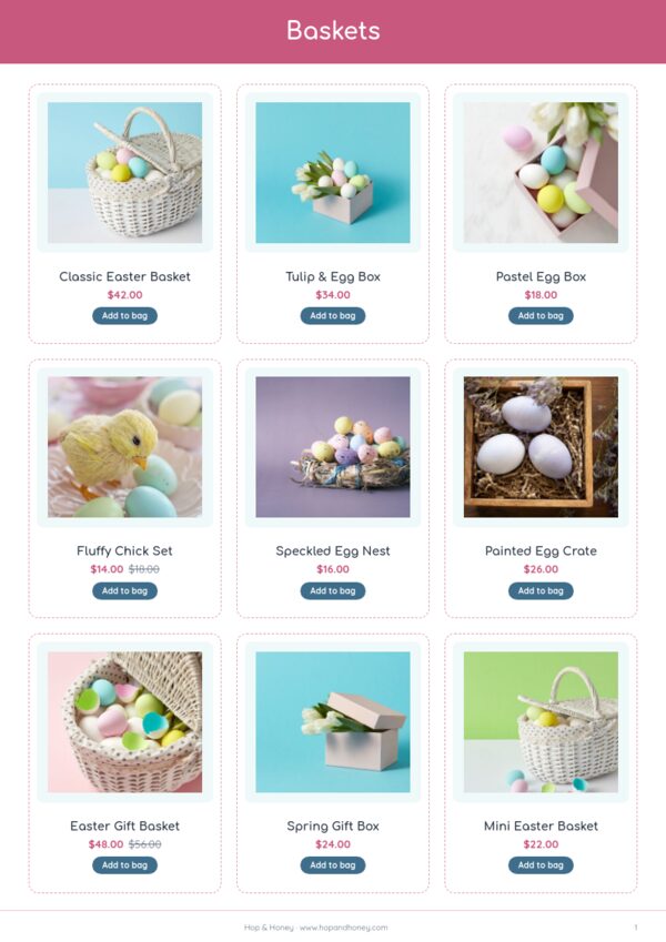 Easter Gift Guide — product page, 3 × 3 grid