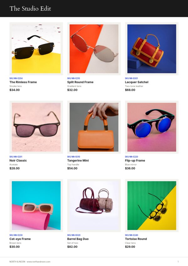 Editorial Lookbook — product page, 3 × 3 grid