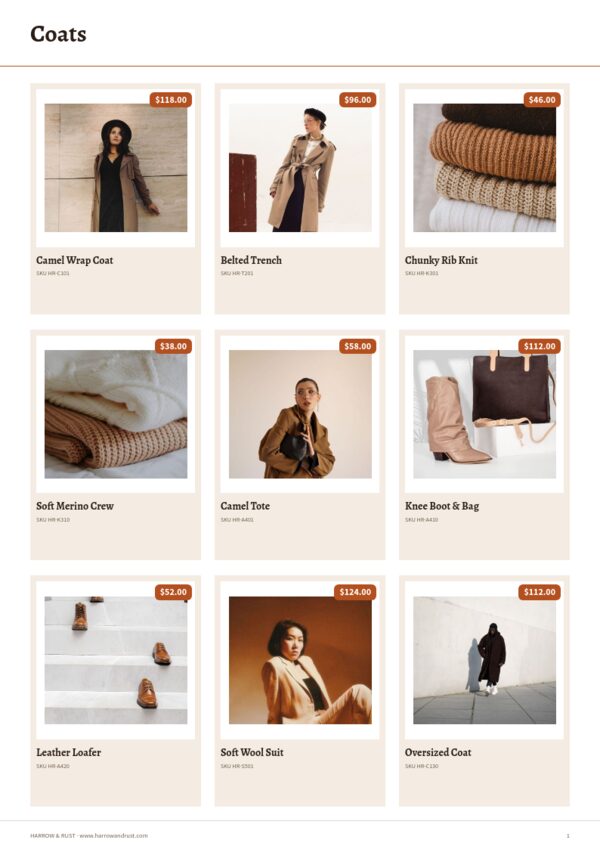 Fall Fashion — product page, 3 × 3 grid