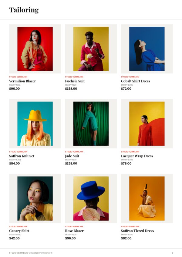 Fashion Lookbook — product page, 3 × 3 grid