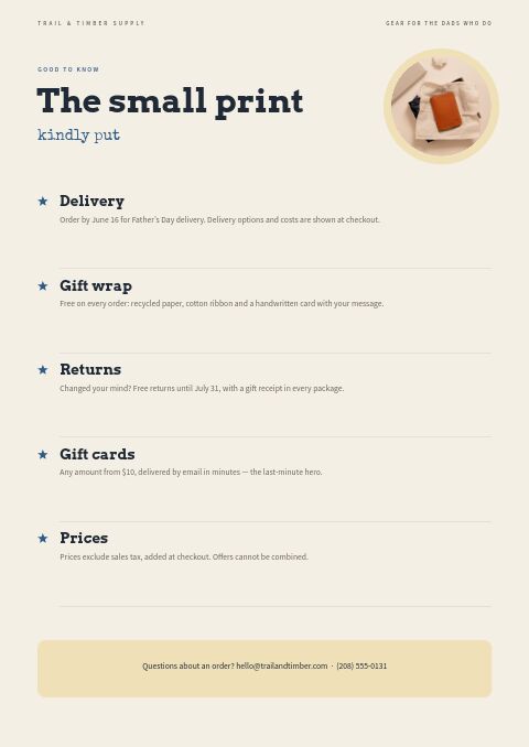Father’s Day Gift Guide — Notes / Terms page