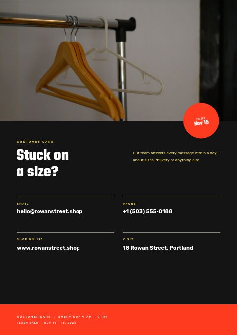 Flash Sale — Contact / Info page