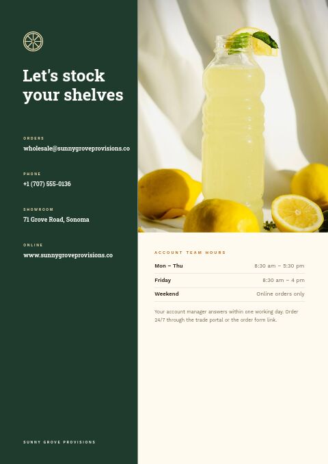Food & Beverage Catalog — Contact / Info page