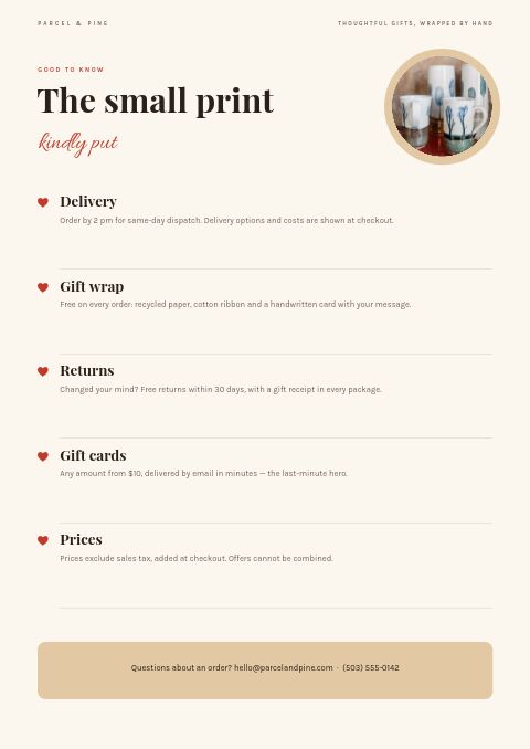 Gift Guide — Notes / Terms page