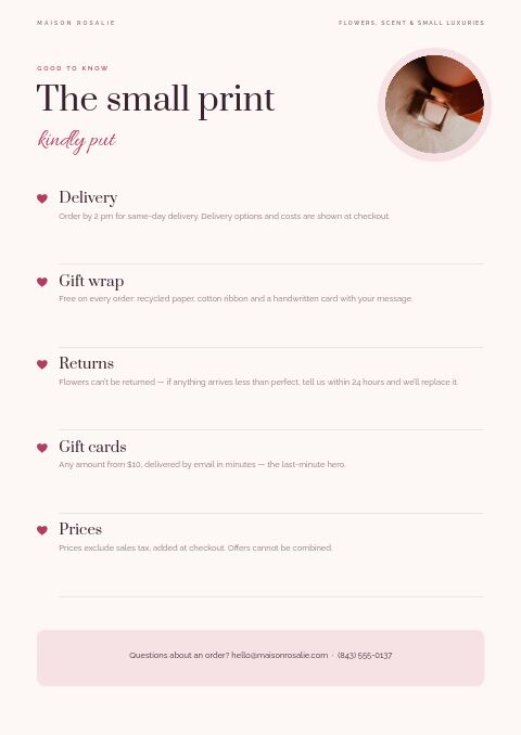 Gifts for Her — Notes / Terms page