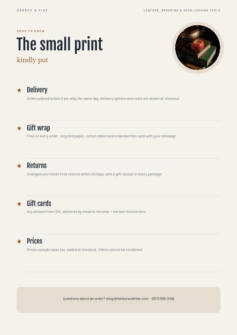Gifts for Him — Notes / Terms page