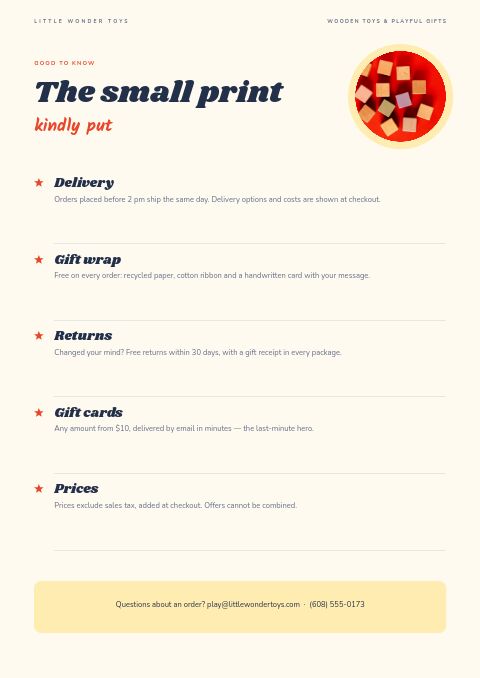 Gifts for Kids — Notes / Terms page