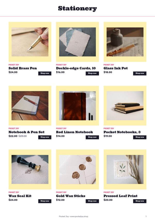 Gifts Under $25 — product page, 3 × 3 grid