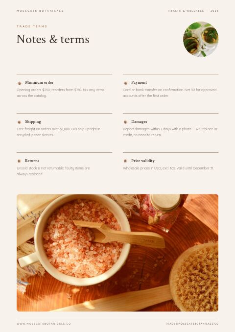 Health & Wellness Catalog — Notes / Terms page