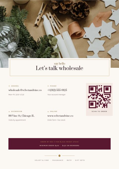 Holiday Collection — Contact / Info page