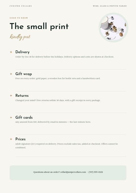 Holiday Gift Guide — Notes / Terms page