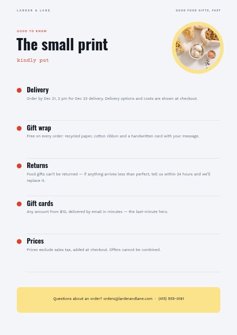 Last-Minute Gifts — Notes / Terms page