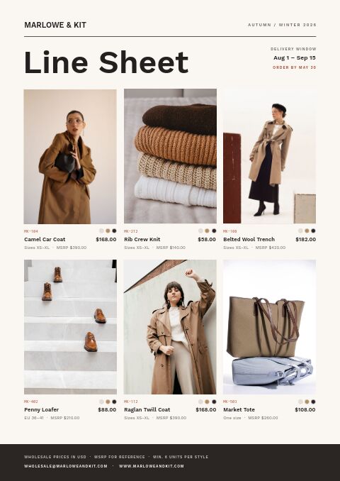Line Sheet catalog template cover