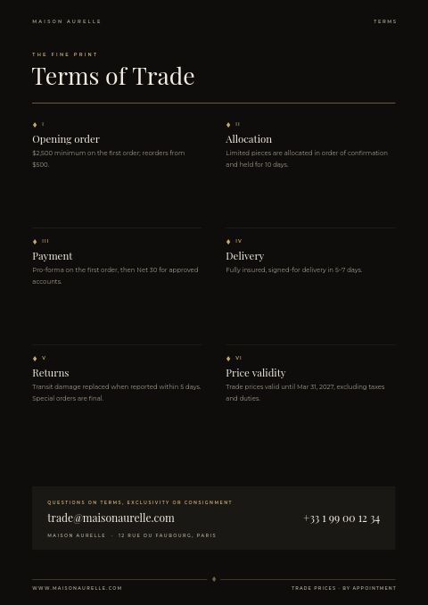 Luxury Catalog — Notes / Terms page