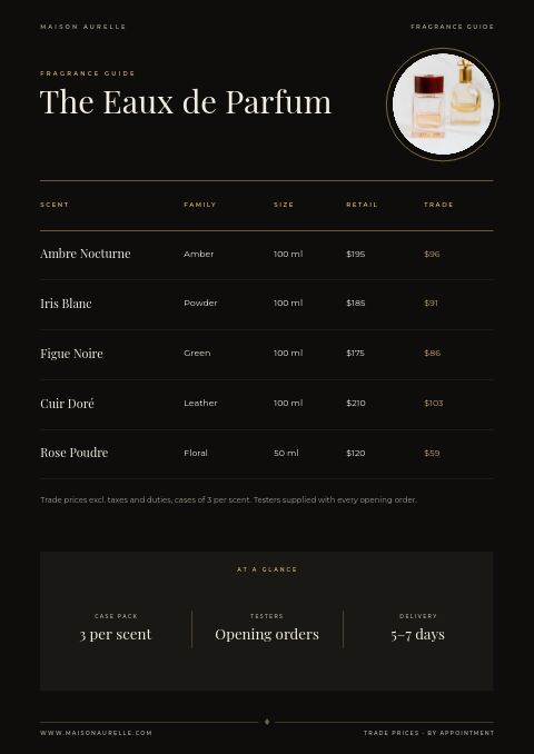 Luxury Catalog — Size / Spec Guide page