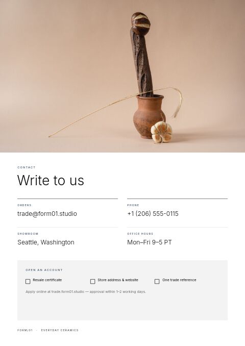 Minimal Catalog — Contact / Info page