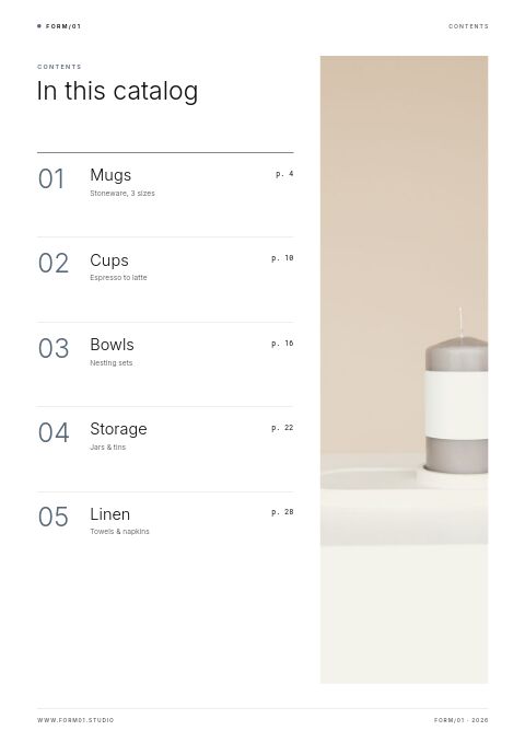 Minimal Catalog — Contents page