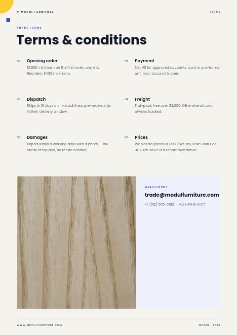 Modern Catalog — Notes / Terms page