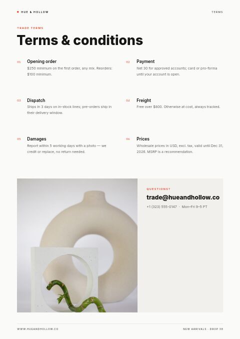 New Arrivals — Notes / Terms page