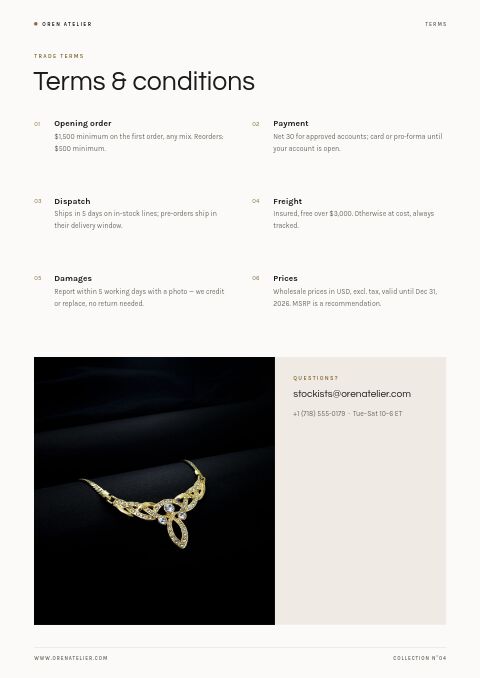 New Collection — Notes / Terms page
