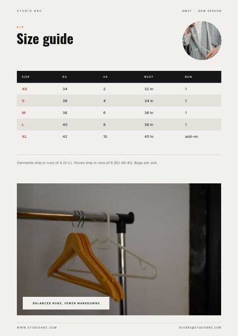 New Season — Size / Spec Guide page