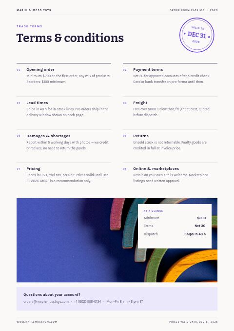 Order Form Catalog — Notes / Terms page