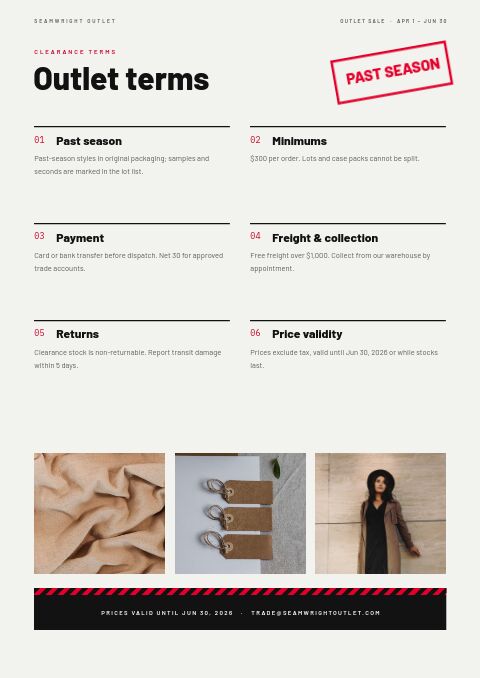 Outlet Sale — Notes / Terms page