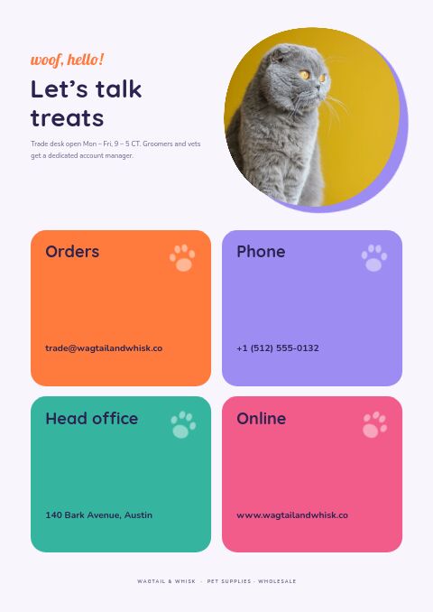 Pet Products Catalog — Contact / Info page