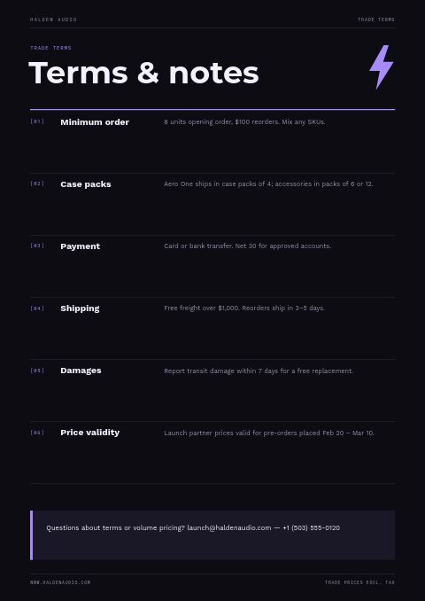Product Launch — Notes / Terms page