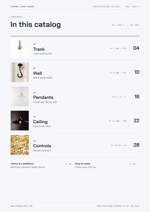 Product Specification Catalog — Contents page