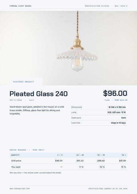Product Specification Catalog — Featured Product page