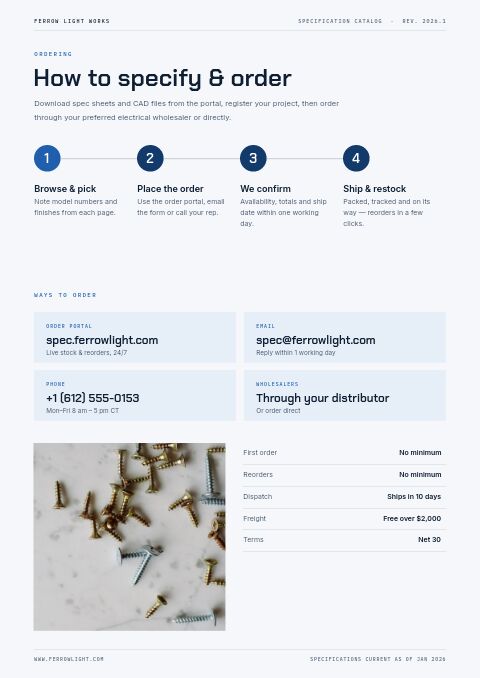 Product Specification Catalog — How to Order page