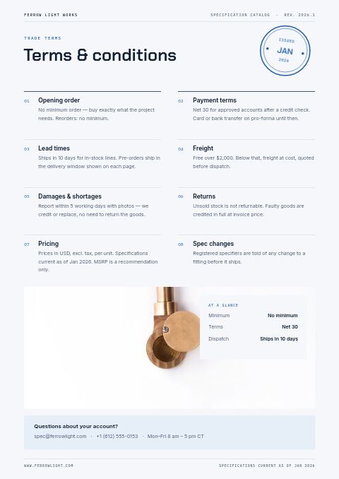 Product Specification Catalog — Notes / Terms page